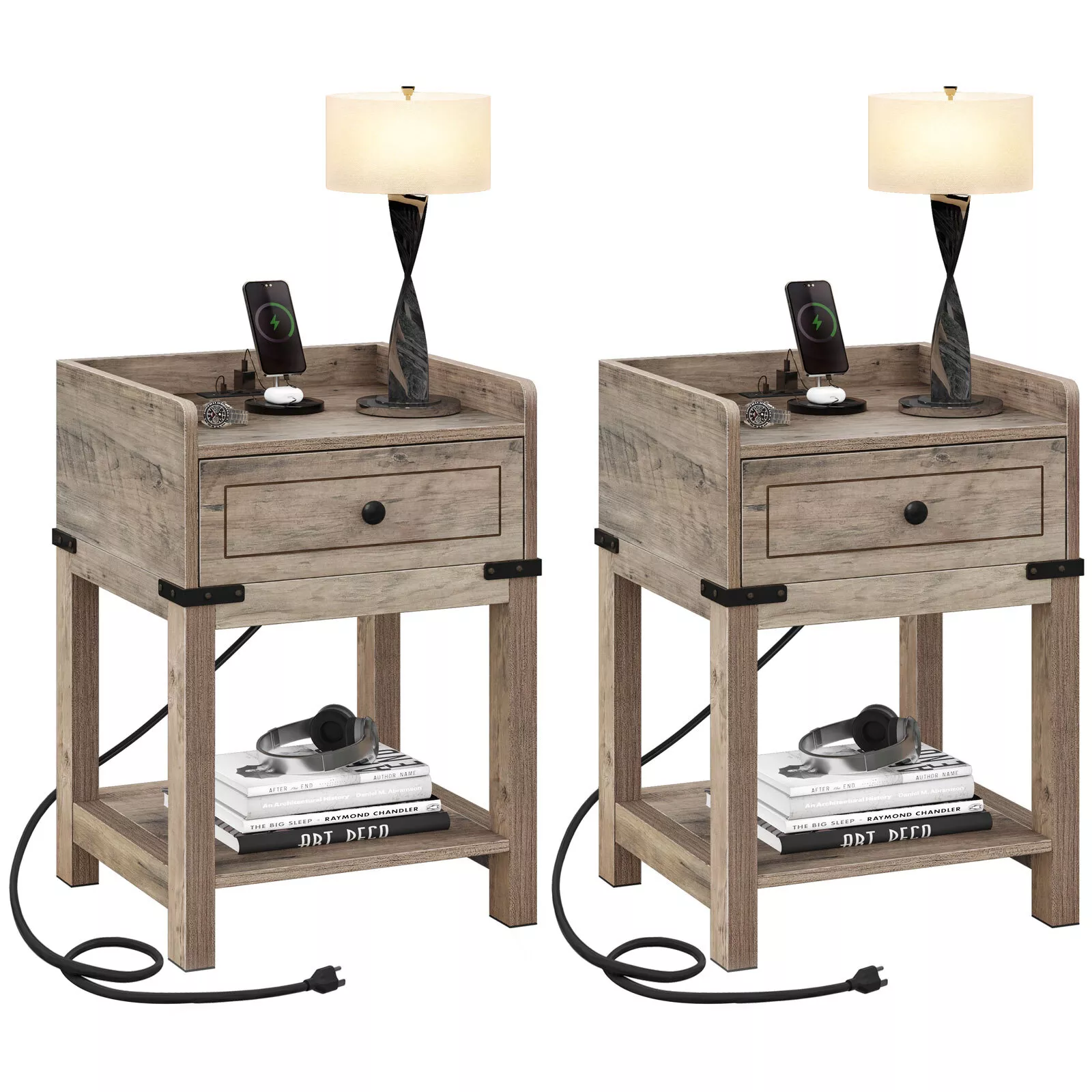 Nightstand with Charging Station & Drawer Sofa End